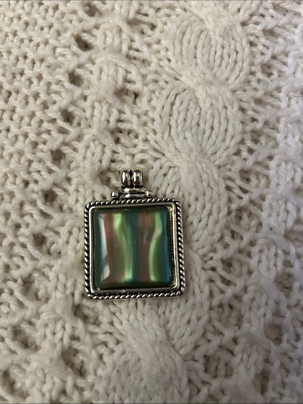 Silver Square Abalone Pendant - Iridescent Green